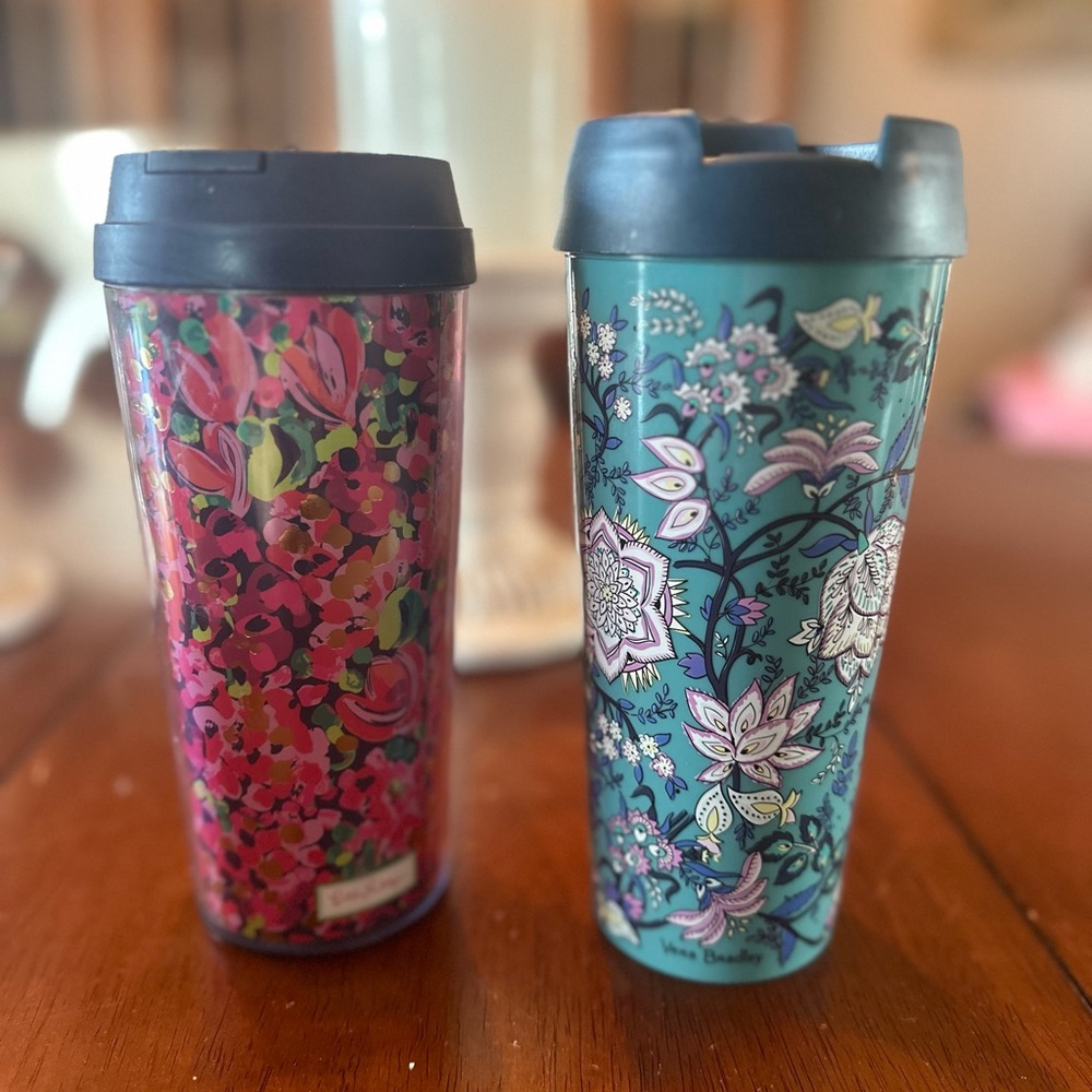 Lilly Pulitzer and Vera Bradley coffee mugs tumblers